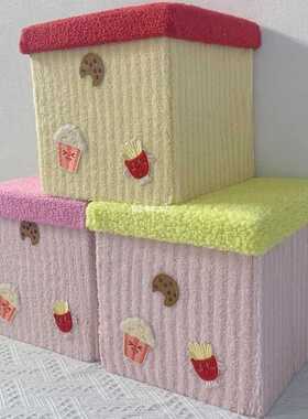 收纳筐新款零食带盖换鞋凳卡通玄关带盖折叠可坐换鞋