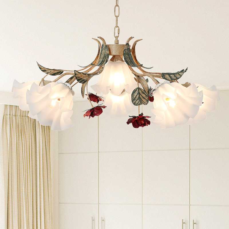 田园卧室吊灯法式客厅儿童房铁艺花草温馨美式复古公主风清新灯具
