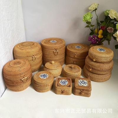 越南藤编收纳盒茶叶储存罐糖果点心收纳篮手饰收纳盒
