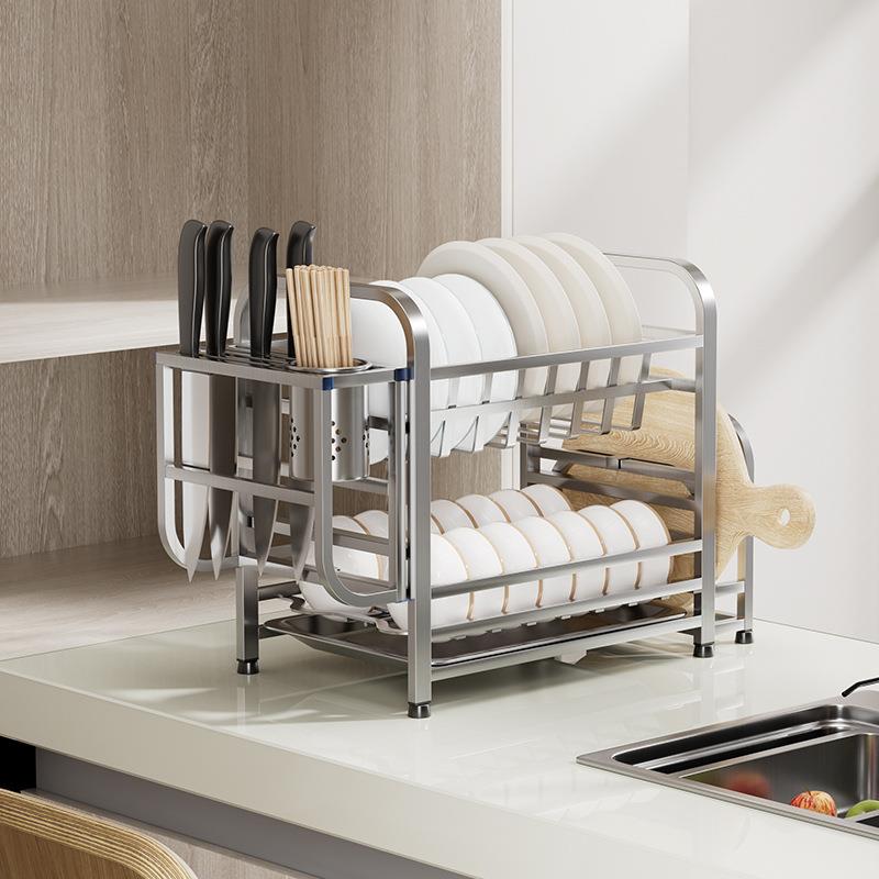 厨房加粗碗碟沥水架双层碗筷收纳架餐具置物架沥水篮洗碗池放碗架
