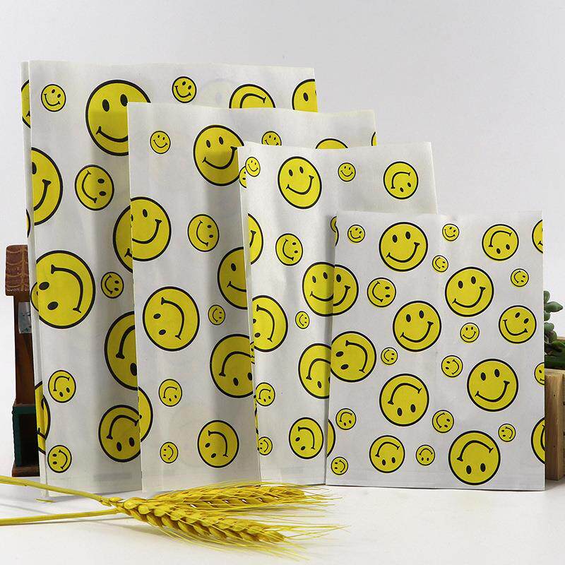 现货塑白淋膜纸包装袋多笑脸防油纸袋鸡柳鸡排打包袋100个/捆