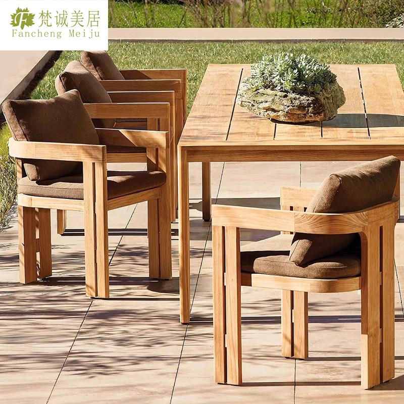 户外柚木家具庭院别墅长桌露天防水室外花园露台休闲实木桌椅组合