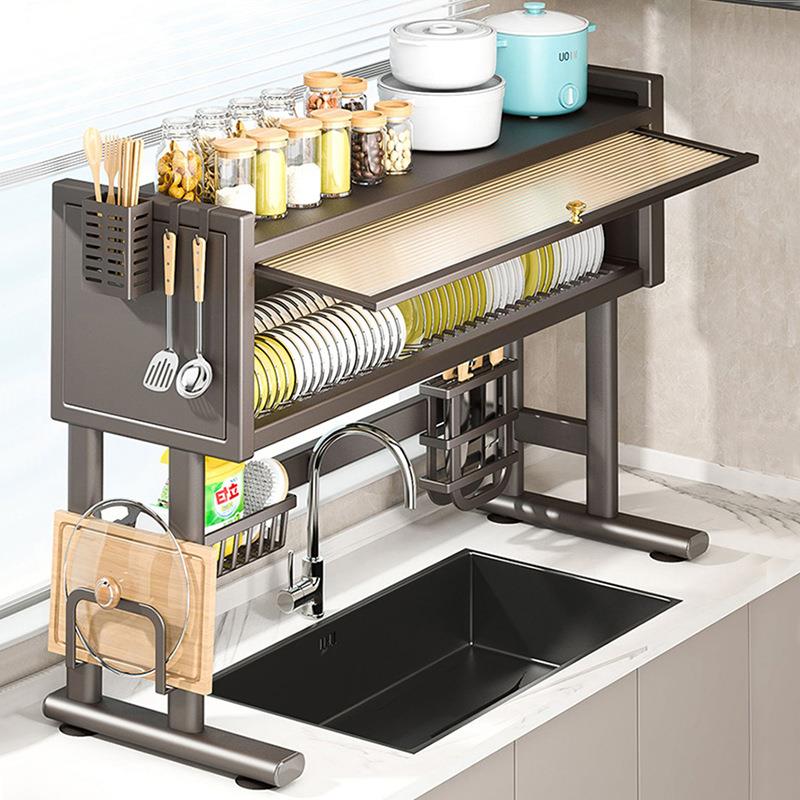 厨房水槽置物架碳钢防尘台面碗碟架带门调料收纳架碗盘沥水架