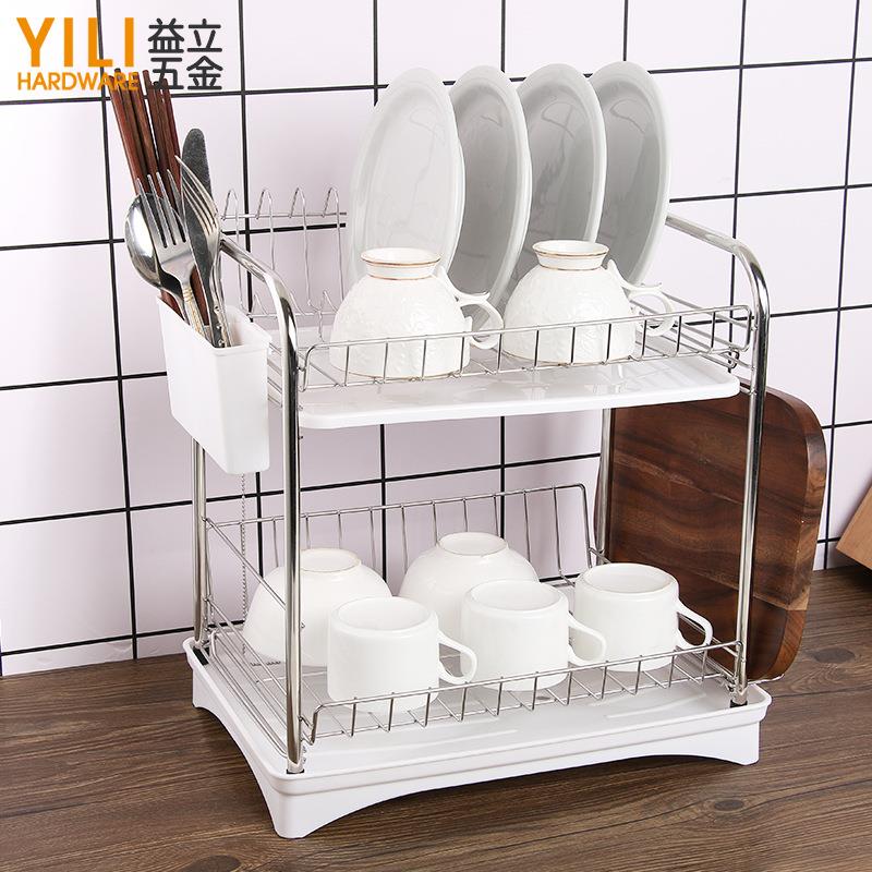 不锈钢餐具沥水碗架厨房置物架 双层沥水收纳碗架 沥水放碗碟盘架