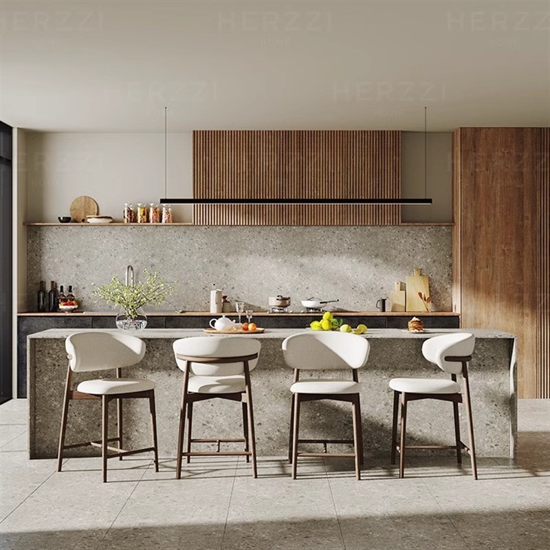 实木高脚凳吧台椅家用意式设计师酒吧椅岛台椅餐厅现代简约吧台椅