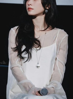 董洁周雨彤同款松果白水晶项链女毛衣链轻奢百搭锁骨链长项链