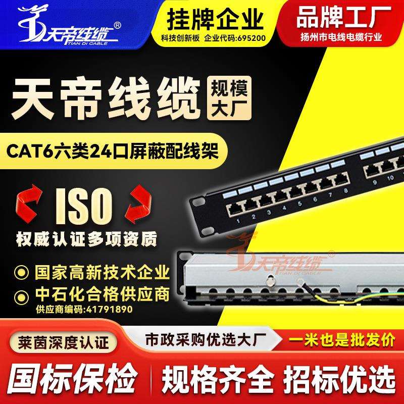 厂家直销天帝CAT6六类24口屏蔽配线架千兆FTP网络网线理线盒
