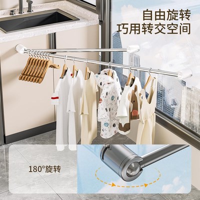 吸盘伸缩晾衣杆阳台固定式衣柜挂衣杆撑杆墙上撑杆挂杆.悬挂晾晒