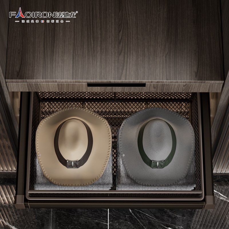 衣帽间拉篮衣柜抽屉拉篮内置伸缩抽拉式滑轨五金配W件网篮收纳筐