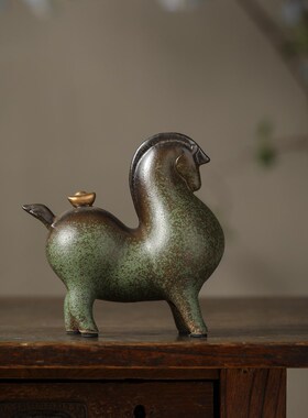 创意招财唐马摆件陶瓷动物马中式客D厅书房办公室桌面装饰品工艺