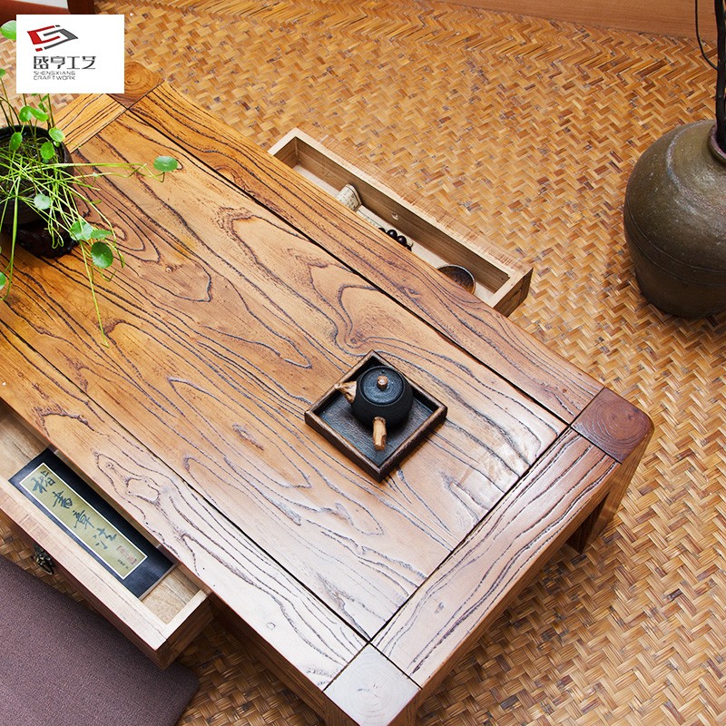 老榆木中式榻榻米茶几小方桌飘窗桌子小茶台茶桌实木炕Z桌矮桌家