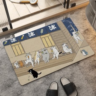 卡通浮世绘猫咪卫生间地垫浴室厨房门口防滑垫吸水速X干硅藻泥脚