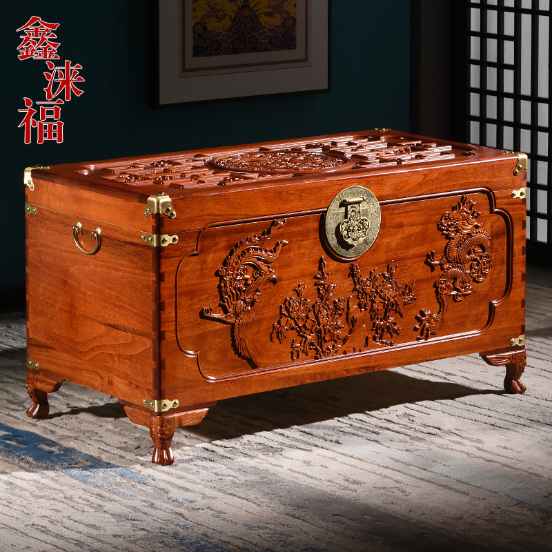 香樟木箱子d婚嫁箱雕花结婚陪嫁全樟木字画箱木箱储物箱实木衣箱