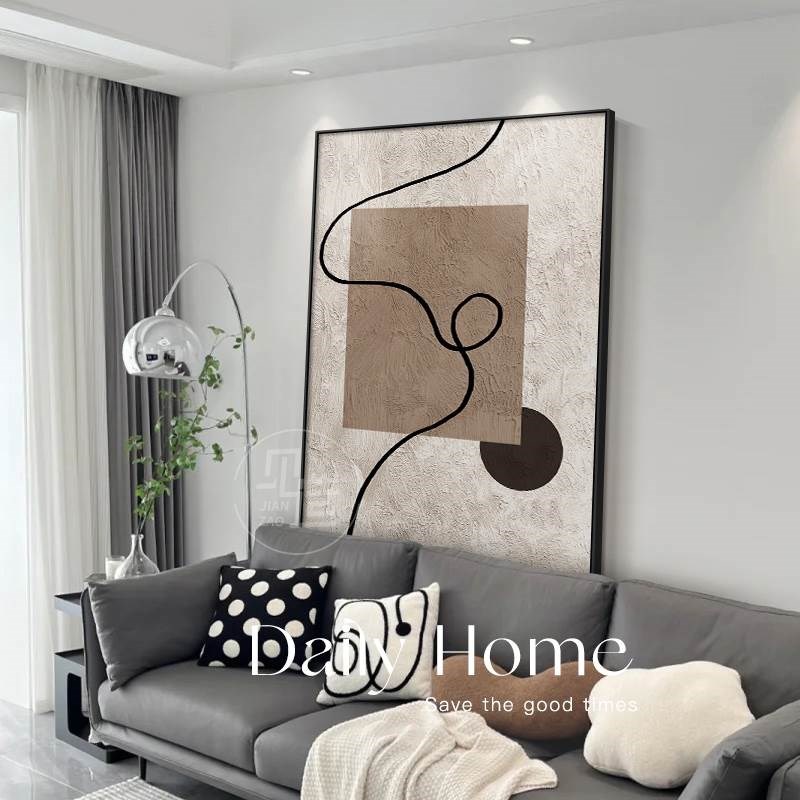 侘寂风极简沙发i背景墙装饰画高级感玄关挂画抽象线条客厅落地画