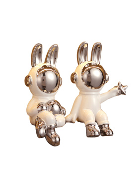 客厅电镀陶瓷兔子摆件轻奢高档家居饰品I玄关酒柜桌面样板房装饰