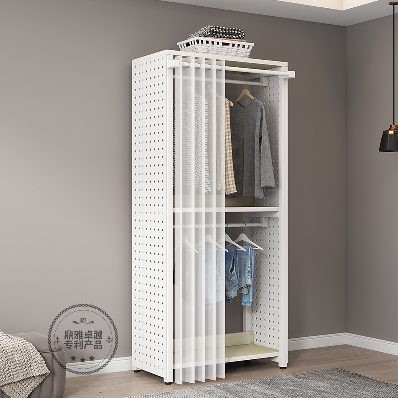 转角衣帽间防尘帘金属衣s帽架洞洞板挂衣架衣柜一体落地卧室定制