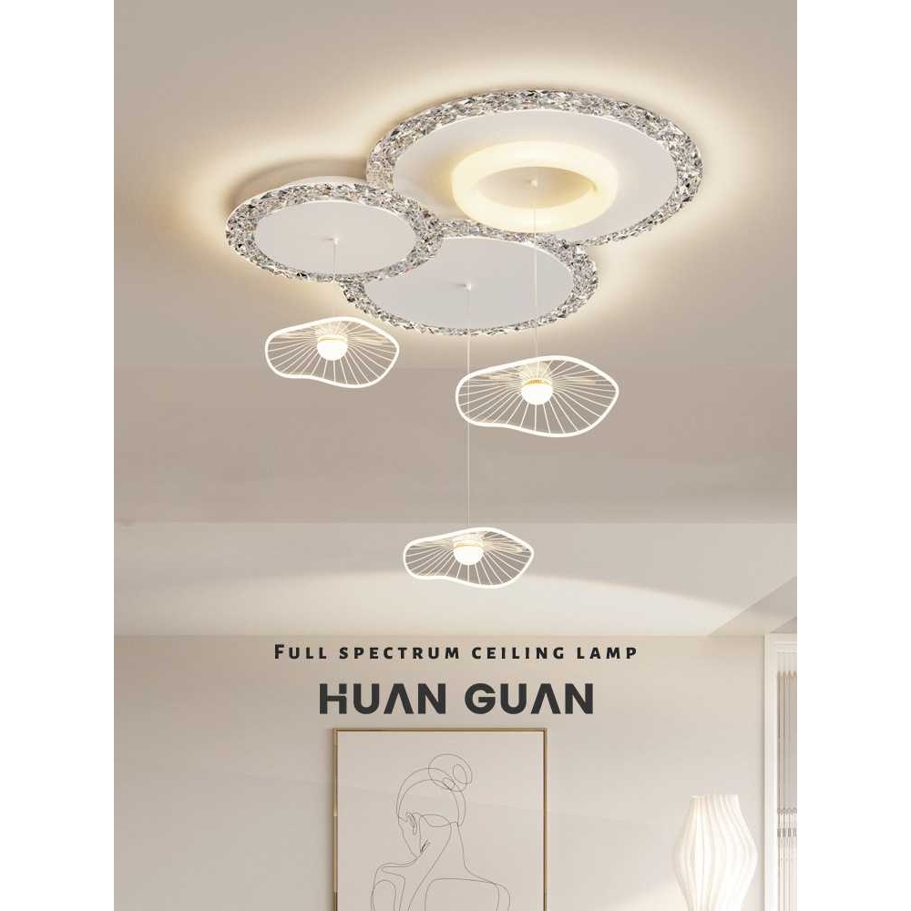 客厅水晶吸顶灯大厅灯2023新款简约现代卧室房间个性温馨荷叶吊灯