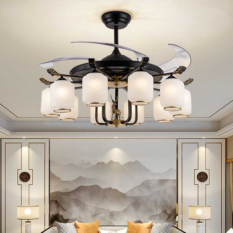 新中式客厅风扇灯中国风餐厅吊扇灯现代简约卧室隐形电风扇吊灯