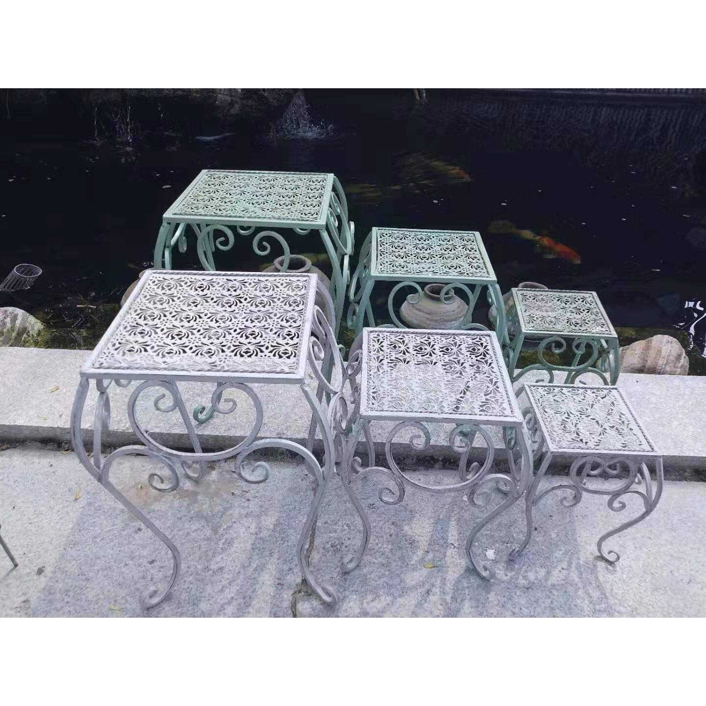 美式复古铁艺花凳三件套 花园园艺阳台层次阶梯花架 盆栽装饰花托