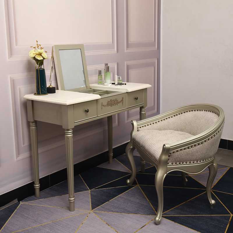 美式式轻奢翻盖梳妆台桌欧式化妆桌现代简约收纳柜一体家具复古