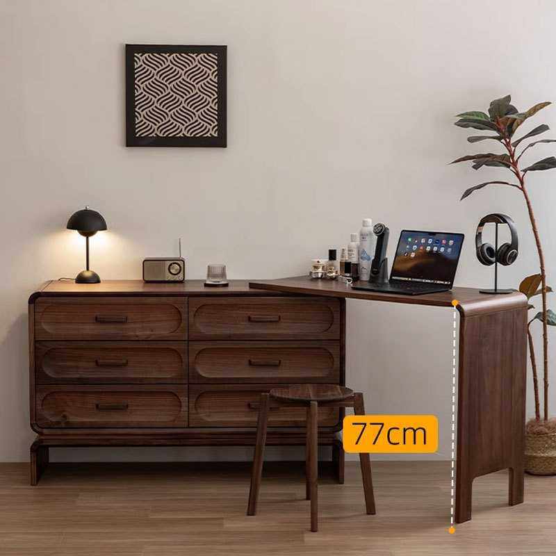 北美黑胡桃木实木梳妆台斗柜一体化妆桌简约复古床尾收纳柜可移动