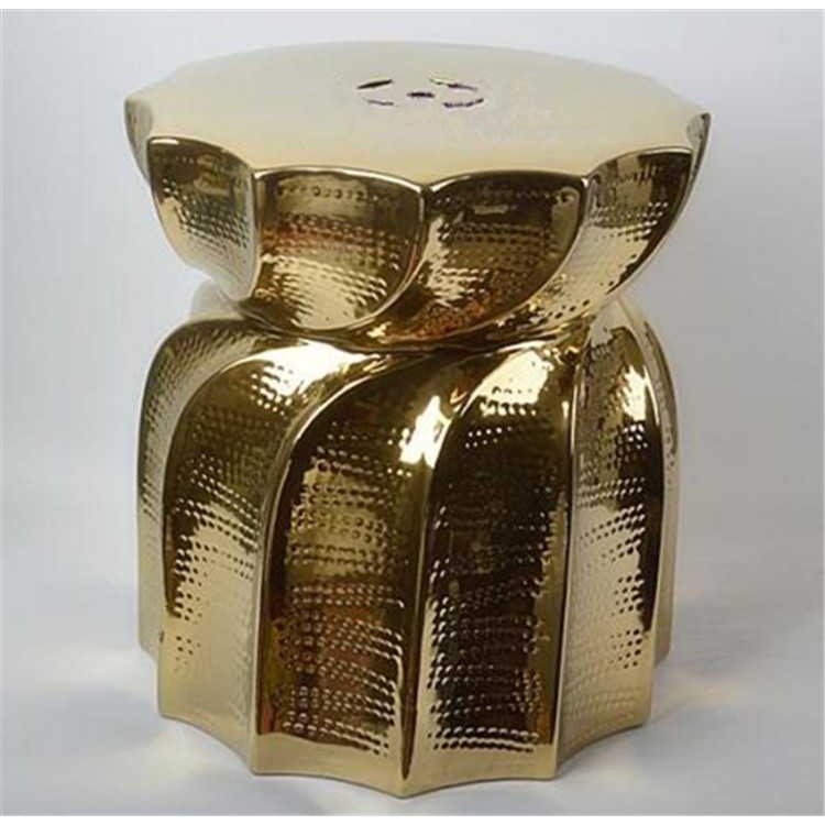 新中式金色莲花陶瓷鼓凳椅子室内户外庭院梳妆浴室客厅换鞋绣墩