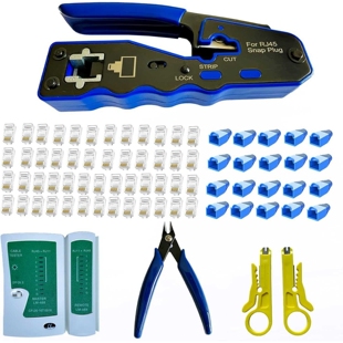Rj45 Crimp Tool Kit Pass Through and Standard Cat6 Cat6A Cat
