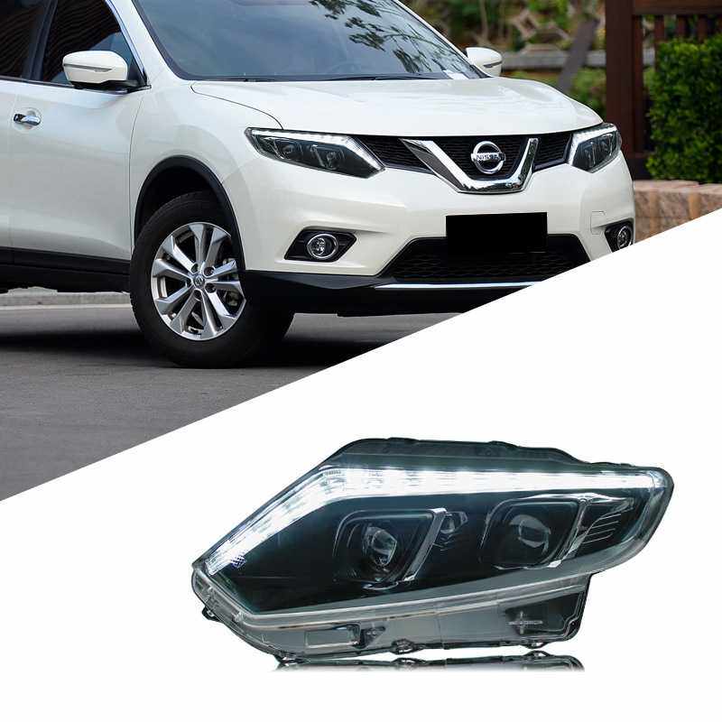 适用于14-16款新奇骏大灯总成改装双透镜大灯LED日行灯流光转