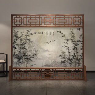 屏风隔断客厅卧室遮挡家用进门玄关办公室实木禅意移动座屏 新中式