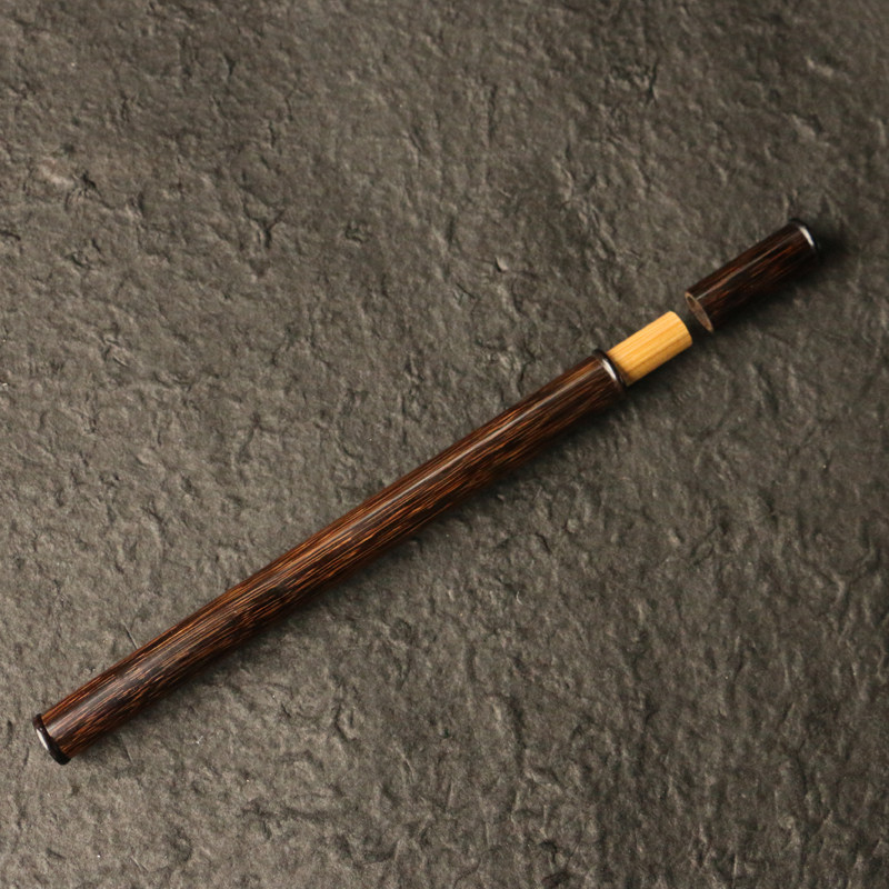 金丝竹老料纯手工精工镜面打磨一体拔口黑檀木封口V香筒香器文玩