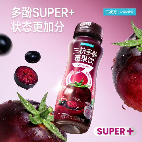 二次方三抗多酚莓果饮 100%原果蔬汁饮料200ml*6瓶
