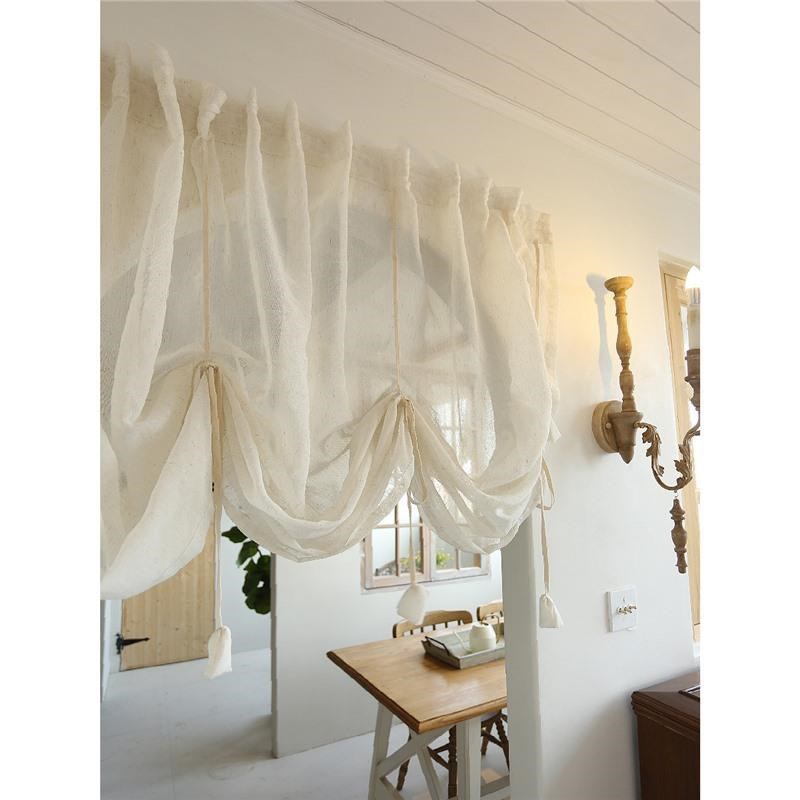 日式亚麻提拉帘弧形拱p形门帘覆古罗马帘魔术贴半帘系带升降帘隔