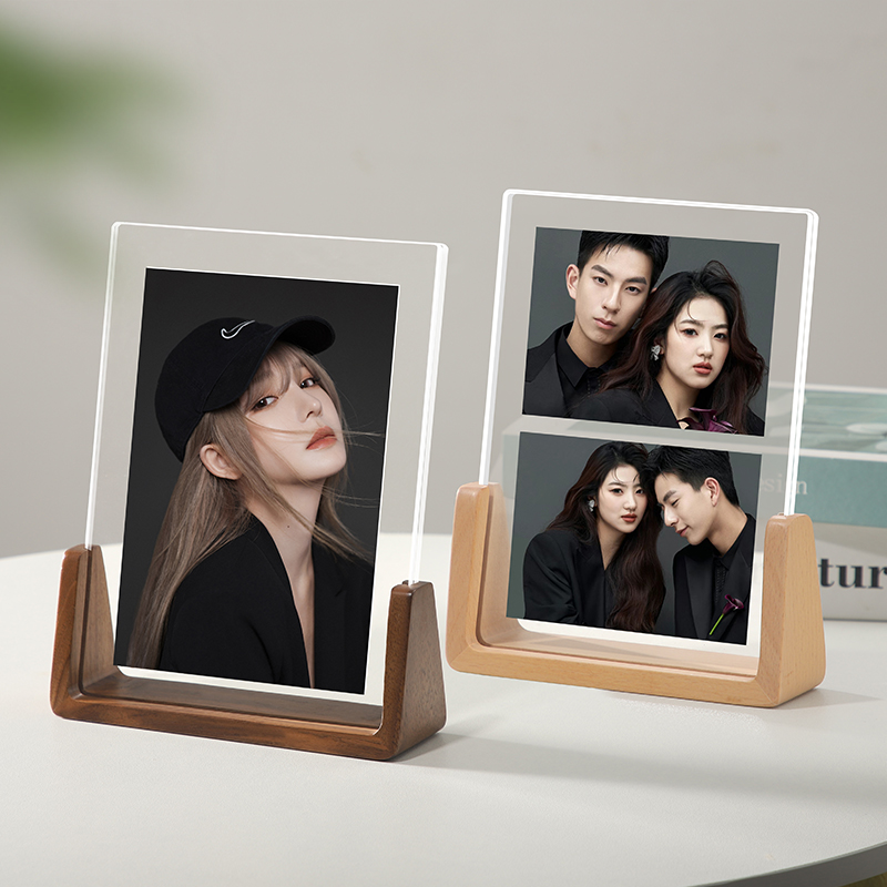 相框摆台高级感洗照片定制压克力透明水晶摆饰8寸情侣2两连纪念册