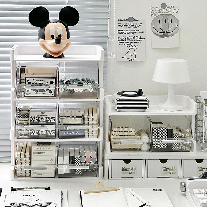 桌面收纳盒抽屉式书桌文具整理盒子压克力办公室桌上杂物置物架子