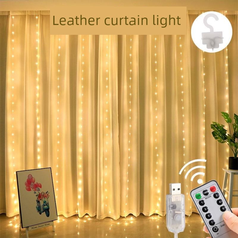 3* 3米瀑布灯串遥控彩色灯串户外防水圣诞铜线窗帘灯