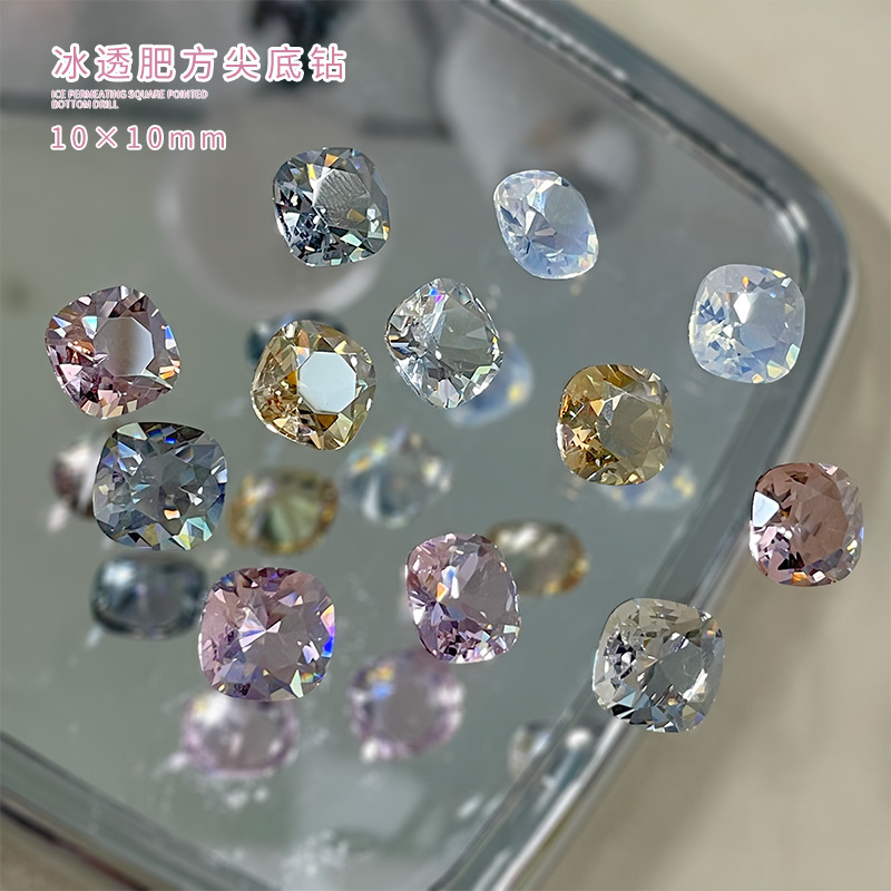 新款高品质透底肥方美甲钻
