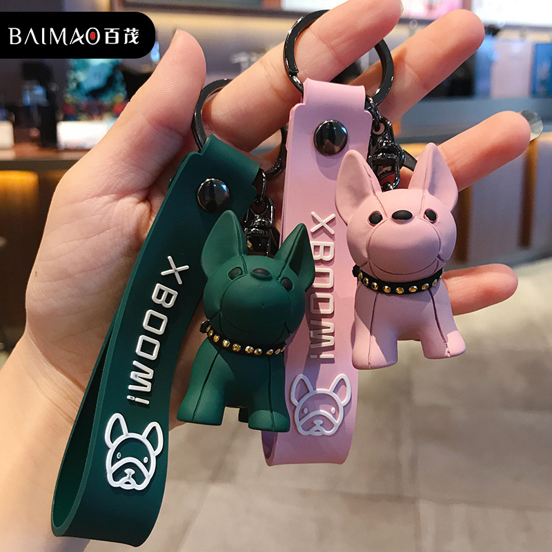潮流卡通斗牛犬钥匙扣女可爱创意法斗犬公仔钥匙链女包包挂件批发