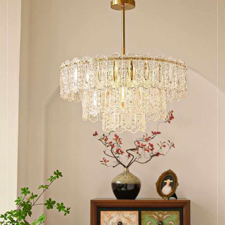 法式奶油风客厅玻璃吊灯后现代美式简约轻奢餐厅卧室水晶吸吊两用