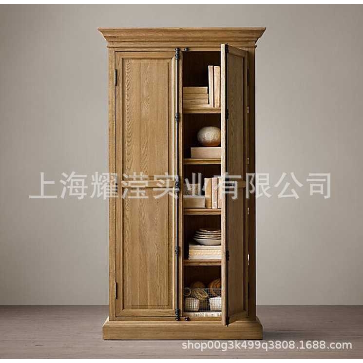 美式乡村实木书橱定制家具现代复古原木双门衣柜天地锁四门储物柜