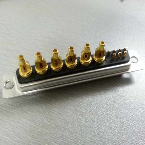 同轴射频D-SUB(13W6)焊线母头 实心级7+6芯射频焊线母座连接器
