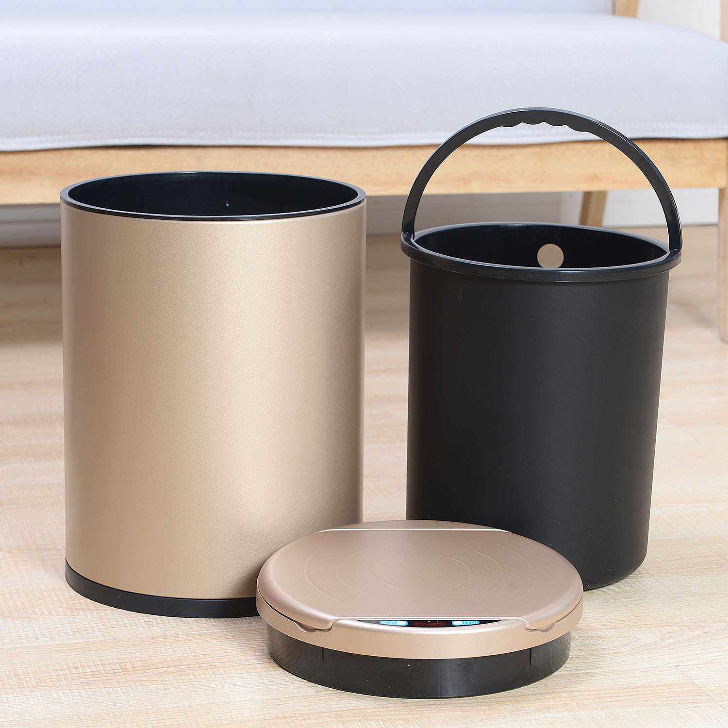 奥尔丰不锈钢智能感应垃圾桶家用客厅厨房自动卫生间电动香槟金筒