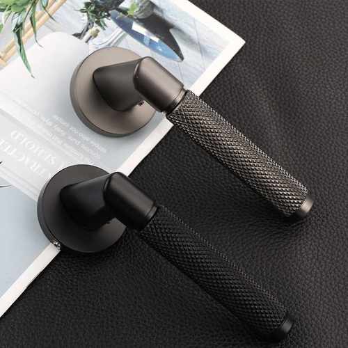 乐朗铝合金室内门分体执手锁 家用黑色卫生间实木门把手静音门锁