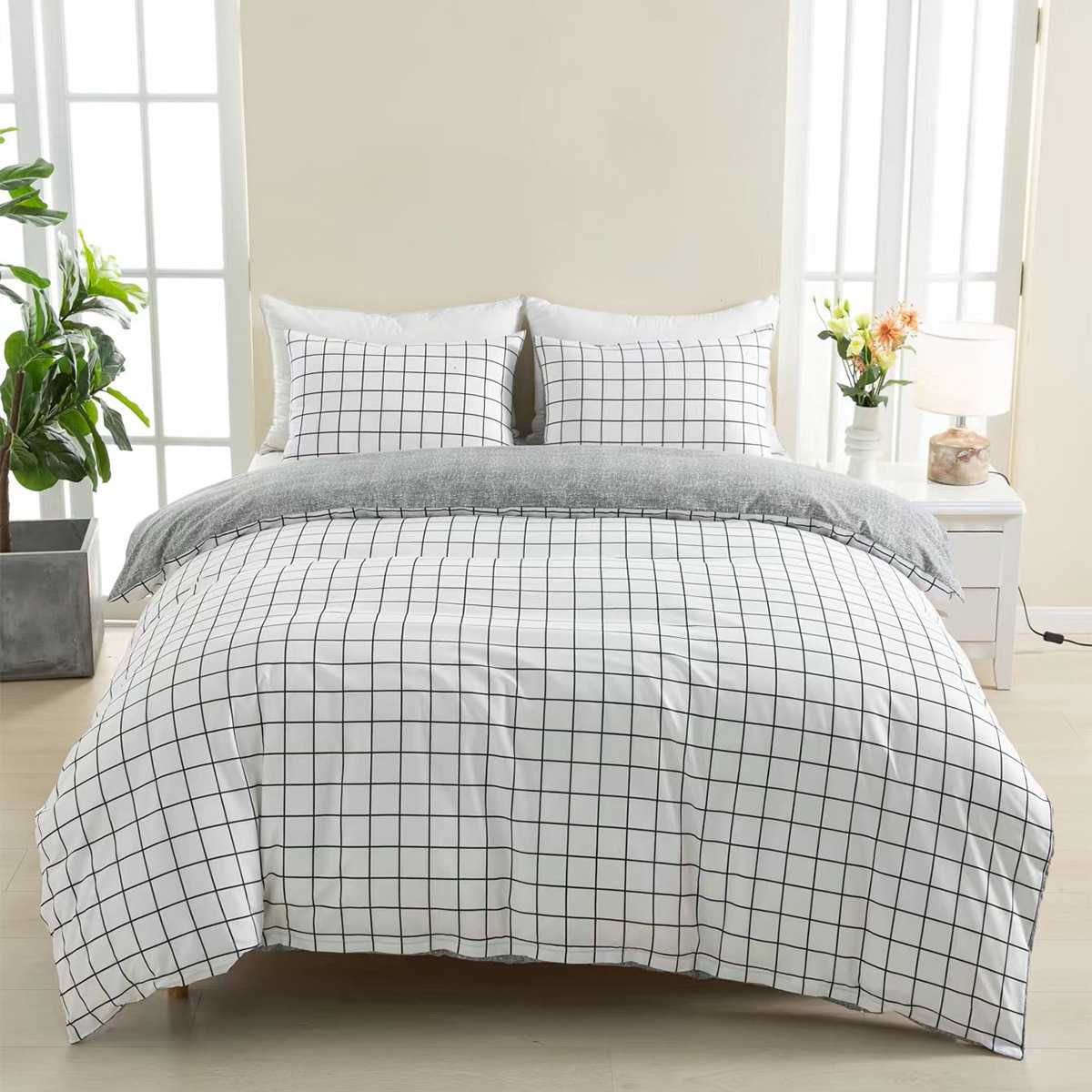 跨境床上用品外贸家纺亚马逊欧美三件套简约磨毛印花枕套被套套件