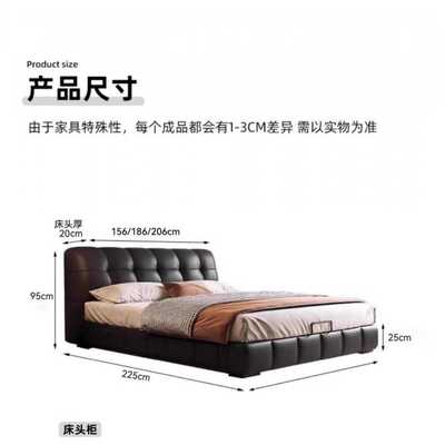 高端现代简约意式轻奢主卧大床网红双人床真皮泡芙床储物婚床家具