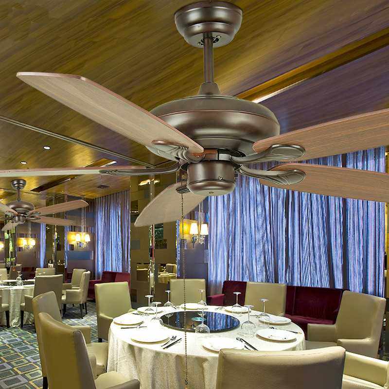 欧式吊扇美式仿古木叶吊扇餐厅客厅铁叶不带灯吊扇复古工程风扇