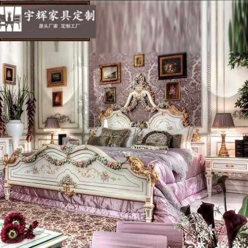 欧式彩绘实木雕刻双人床1.8米宫廷法式婚床别墅卧室巴洛克公主床