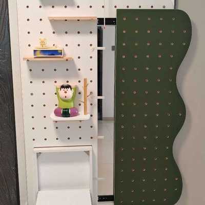 中古风折叠换鞋凳挂衣架一体门口家用入户洞洞板多功能全身穿衣镜