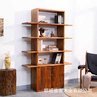 侘寂风实木博古架多宝阁中古风书架展示架客厅民宿小摆件书柜家用
