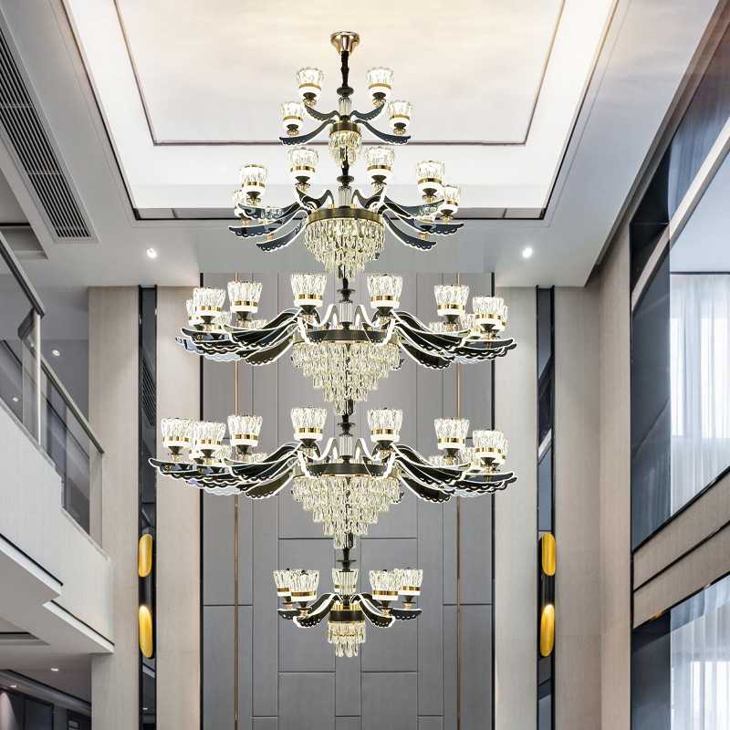 复式楼大吊灯简约现代大气轻奢别墅中空挑高客厅楼梯多层长水晶灯