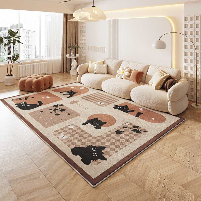 中古风客厅仿羊绒地毯高级感耐脏防滑沙发茶几毯卧室加厚隔凉地毯